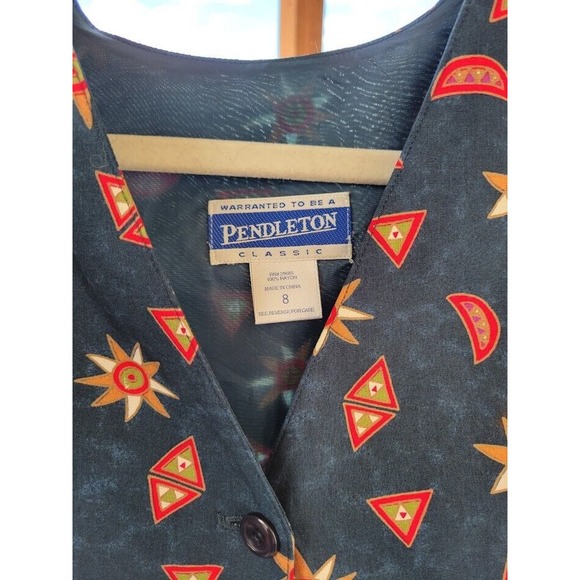 Pendleton Navy Blue Vest Geometric Shapes Button Up Tie Back Size 8 - Picture 5 of 6